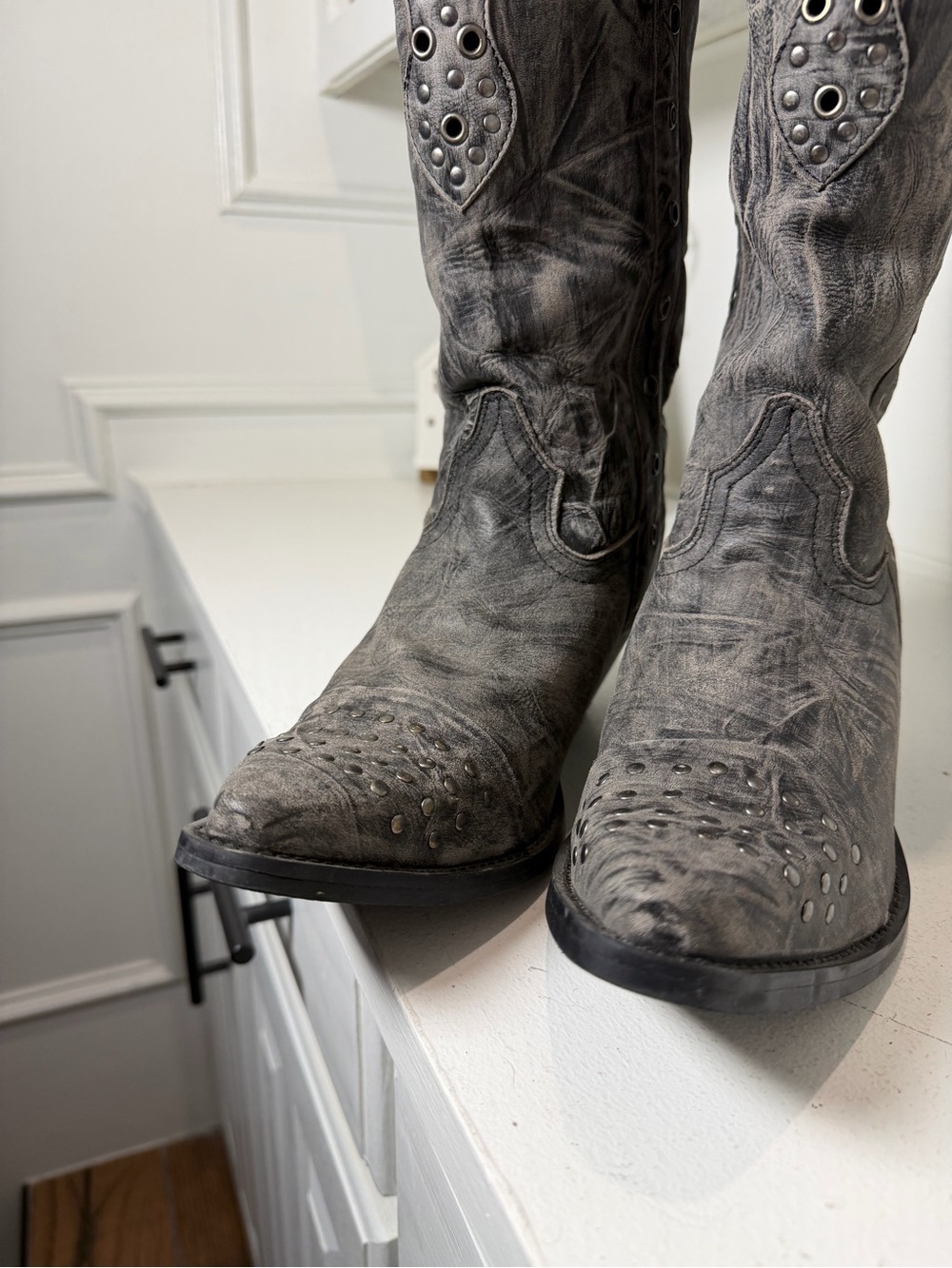 Durango Cowboy Boots Women's 10 Gray Studded Leather Western Boots Snip Toe Y2K - Picture 4 of 9